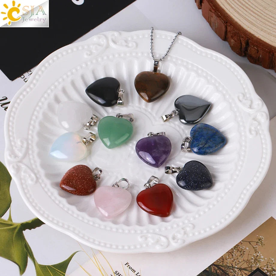 Natural Stone Heart Pendant Necklace | Crystal Healing Jewelry for Women