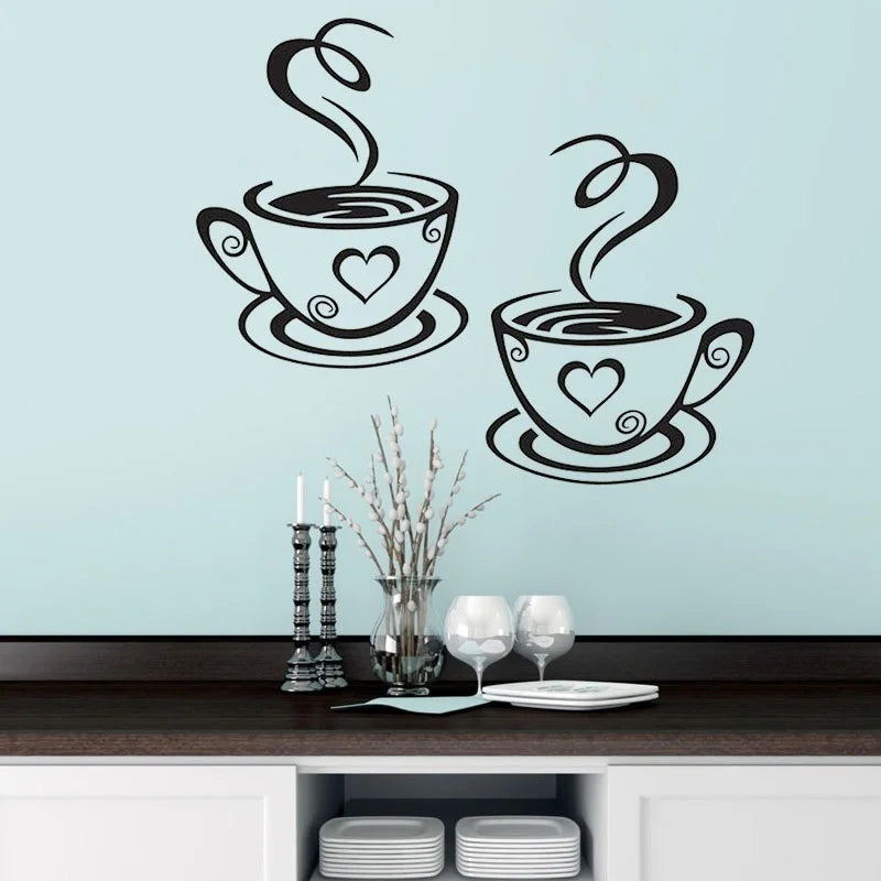Coffee Cup Wall Art Decals | Kitchen and Cafe PVC Stickers