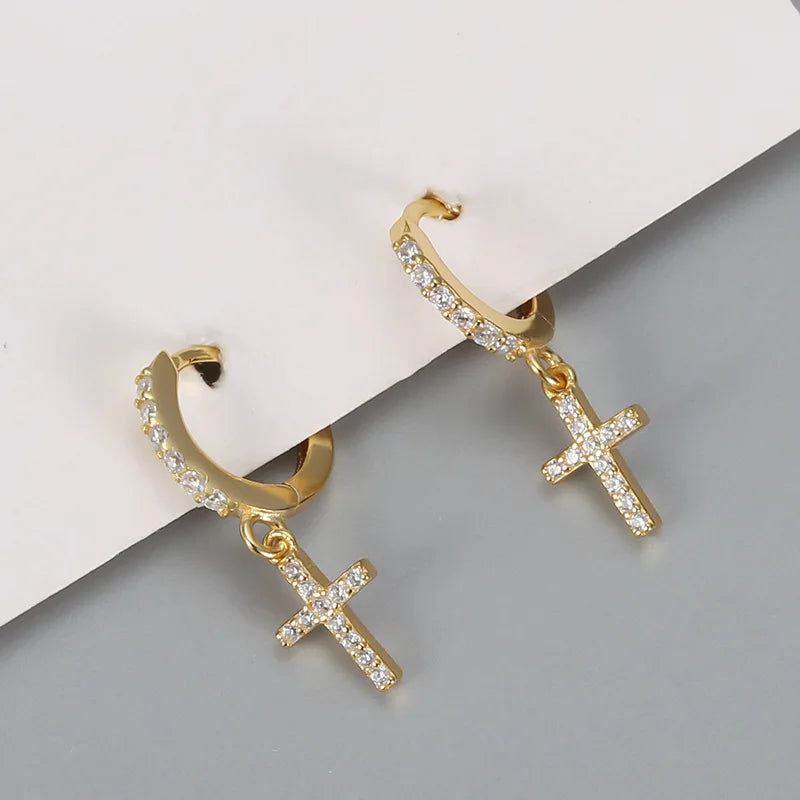 VOQ Silver Color Cross Zircon Pendant Earrings | Trendy Women's Drop Earrings for Daily Wear