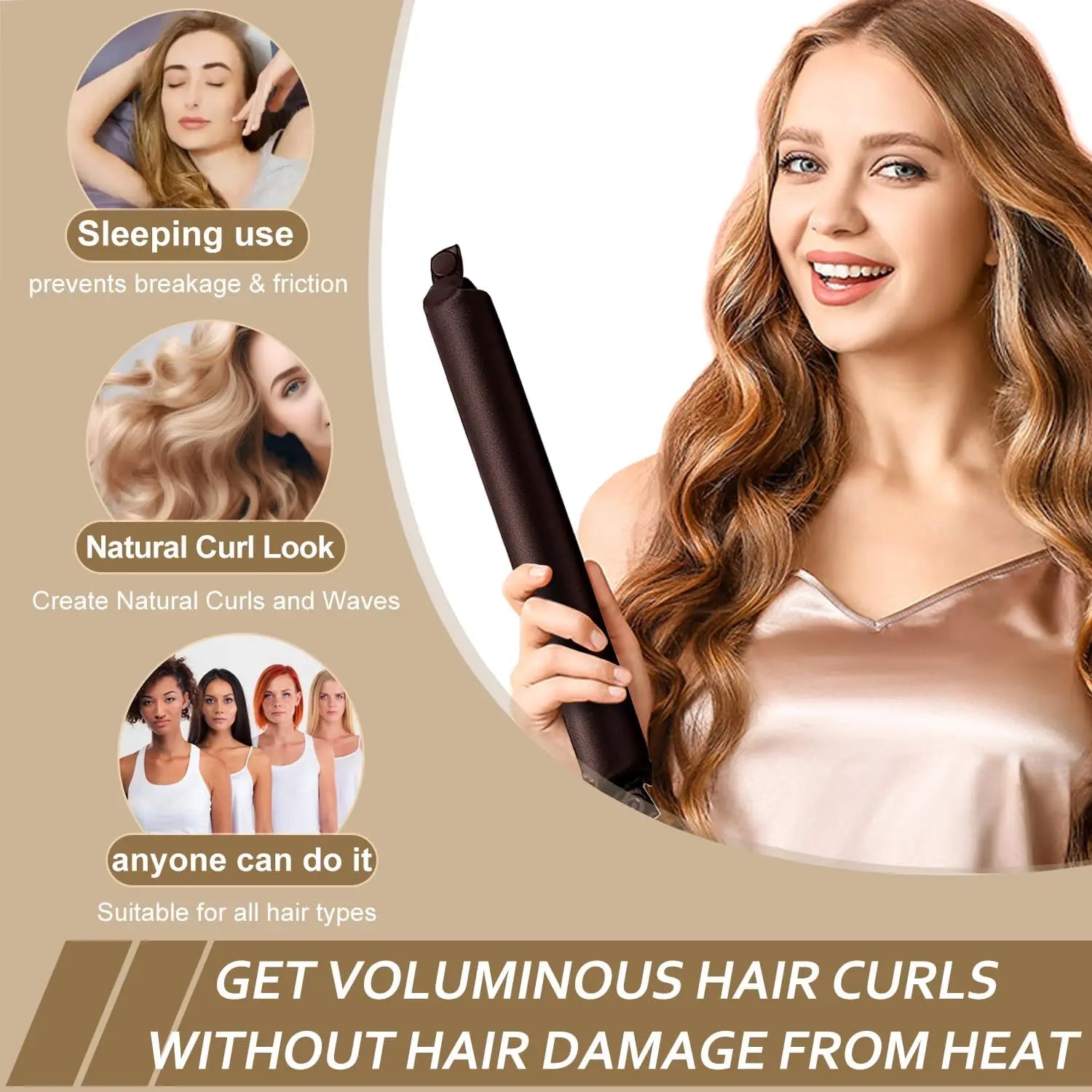 Satin Heatless Curling Rod Headband Set | No Heat Hair Curlers for Overnight Lazy Curls
