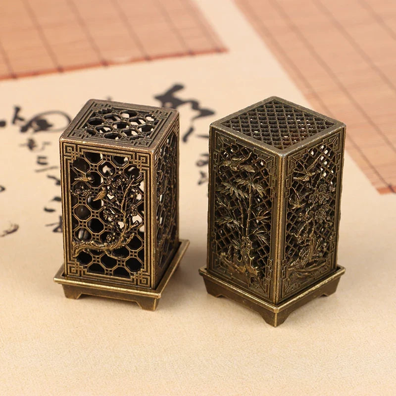 Square Vertical Incense Burner | Small Xiangyun Alloy Holder for Indoor Aromatherapy