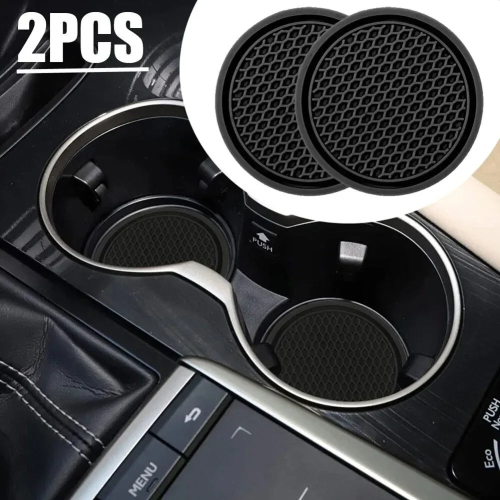 2pcs Black Car Cup Holder Anti Slip Coaster Pads | Universal Interior Accessories