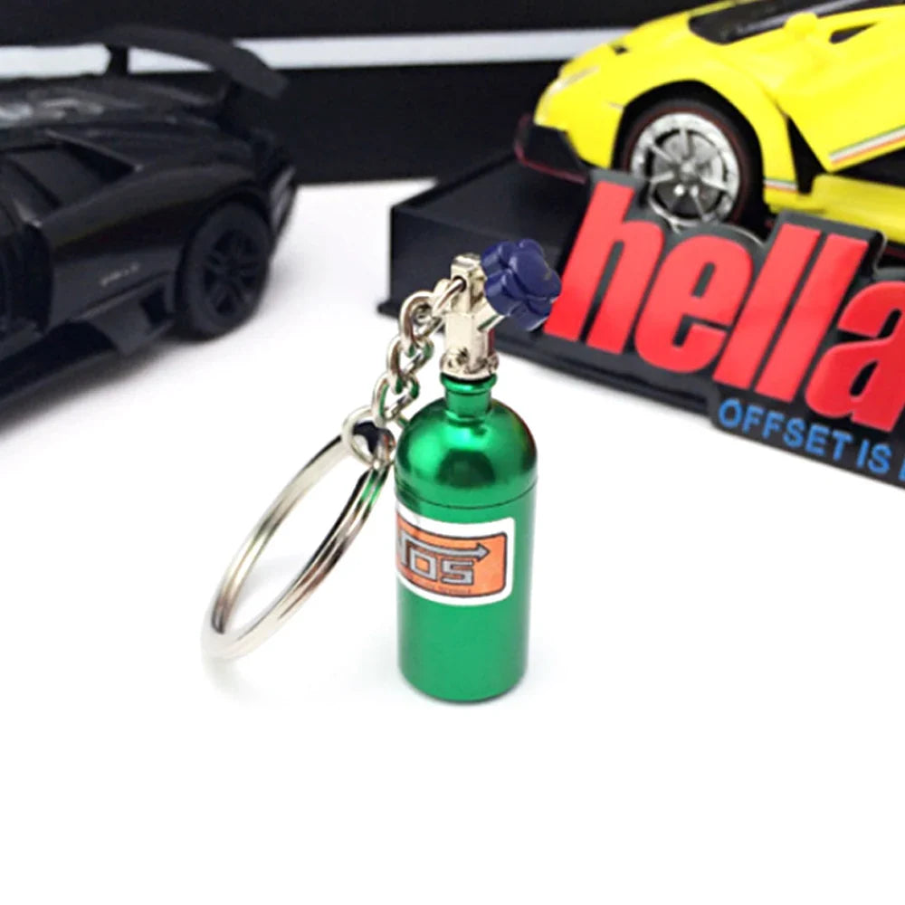 NOS Bottle Keychain Keyring | Metal Pill Box Stash Container for Car Keys