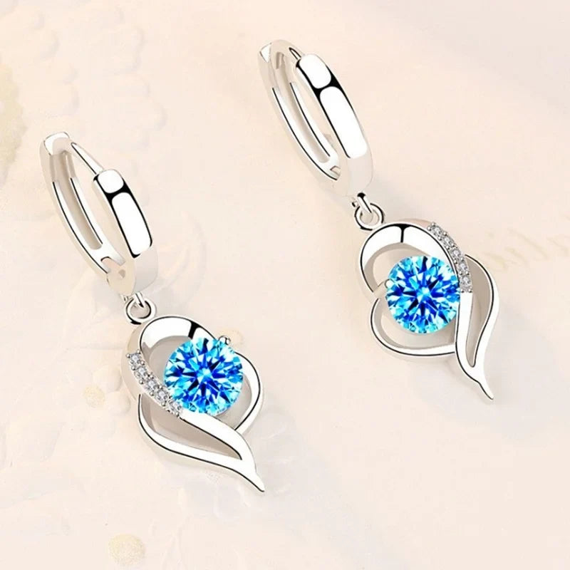 925 Sterling Silver Crystal Zircon Drop Earrings | Heart Shaped Fine Jewelry for Women