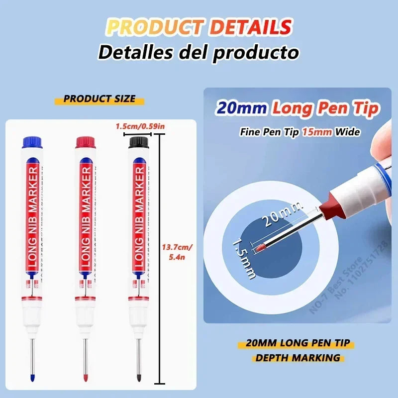 Deep Hole Long Nib Markers for Metal Wood Tile | 8-Pack Waterproof Marking Pens