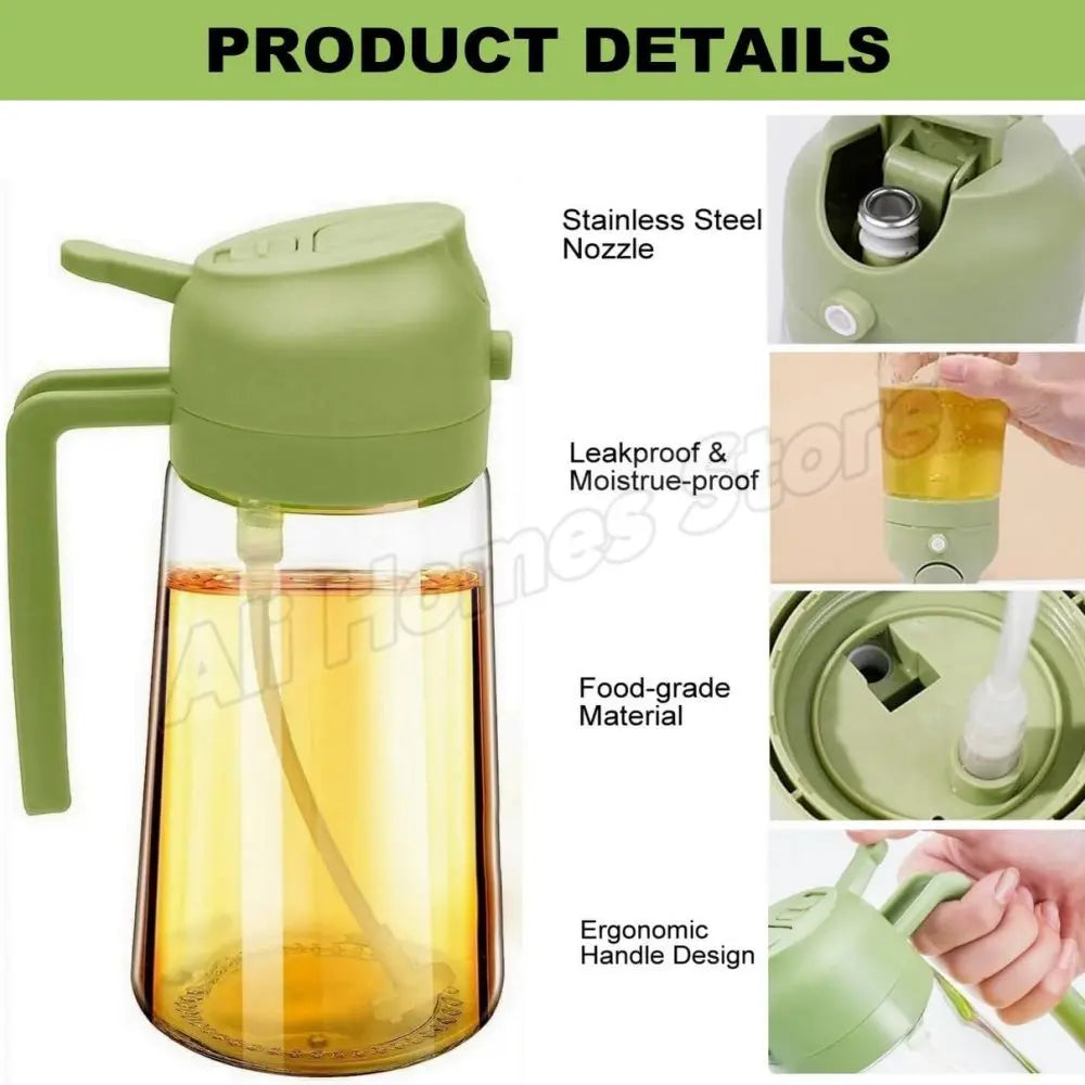 2 in 1 Oil Sprayer and Dispenser Bottle | Cooking Oil Spray Bottle for BBQ, Air Fryer, and Salad