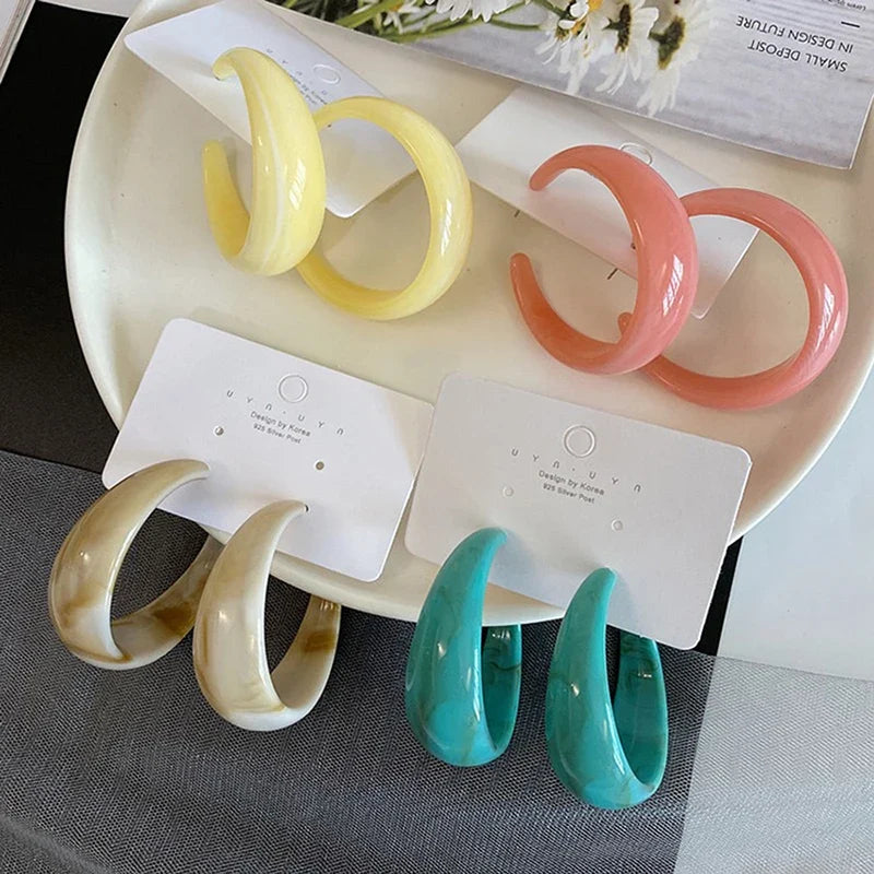 C-Shape Resin Hoop Earrings | Colorful Geometric Acrylic Jewelry for Women