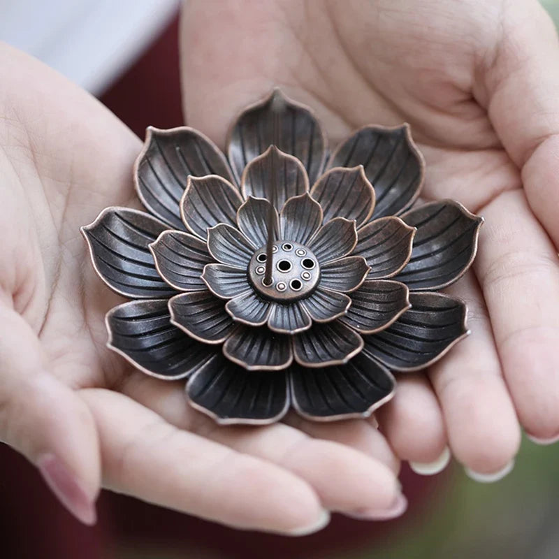 Alloy Incense Burner Stick Holder | Lotus Design Incense Plate for Temples and Yoga Studios