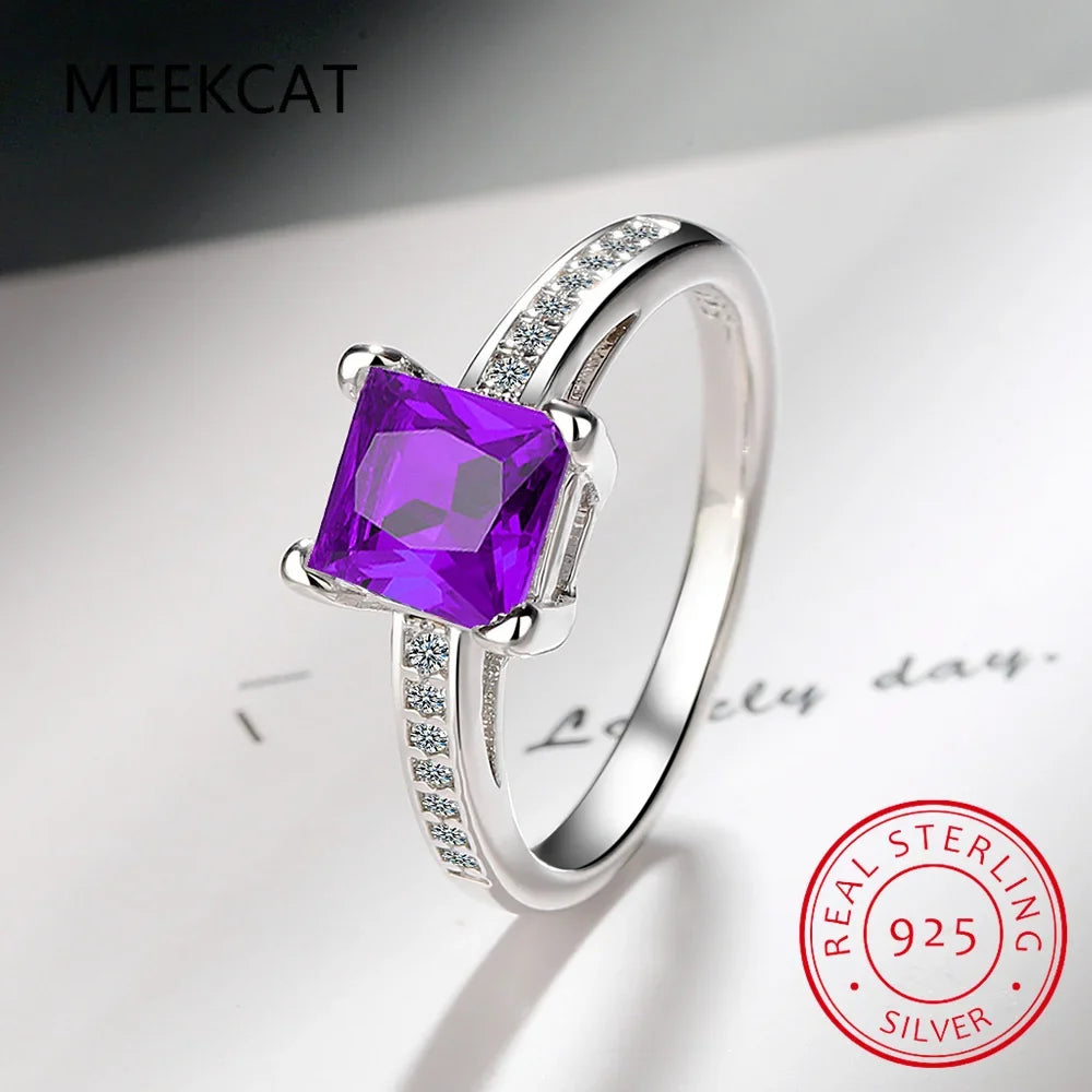 Princess Cut Moissanite Engagement Ring | 925 Sterling Silver Bridal Set