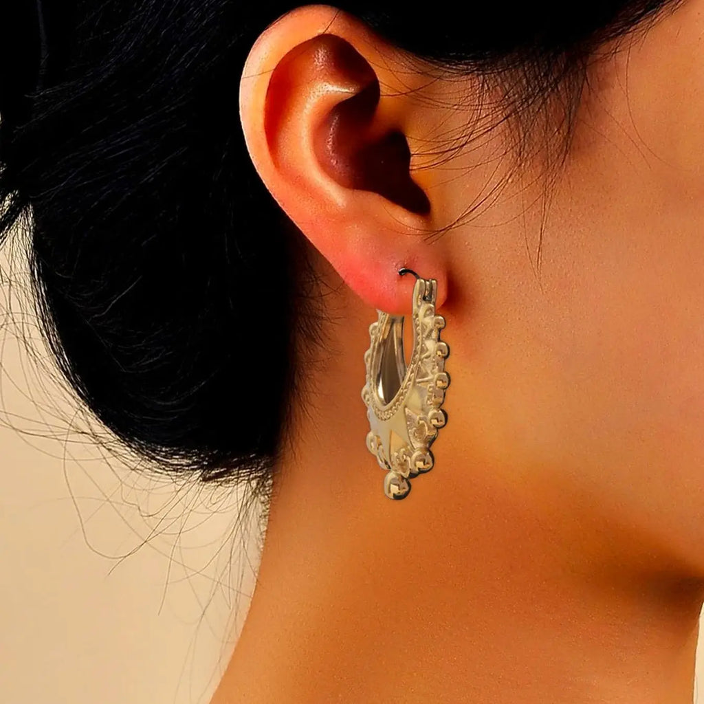 Vintage Stainless Steel Pointed Hoop Earrings | Victorian Bohemian Ear Jewelry