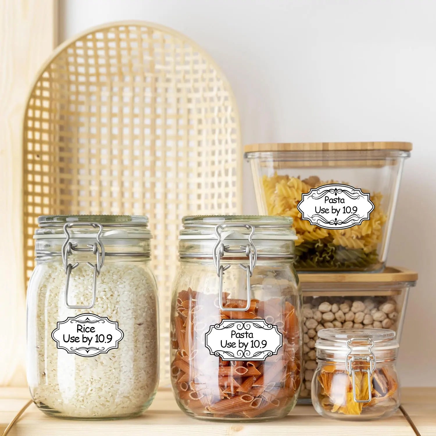 Vintage Kitchen Labels with Erasable Pen | 150-Piece Organizing Stickers