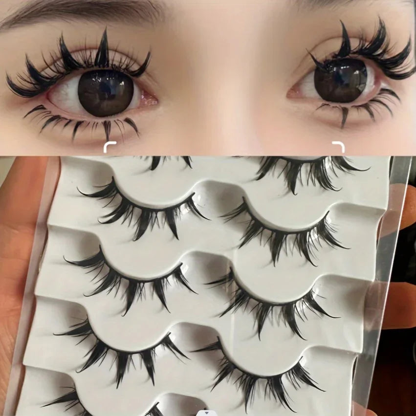 Anime-Inspired False Eyelashes | 5 Pairs Cartoon Eye Faux Lashes for Dramatic Demon Style