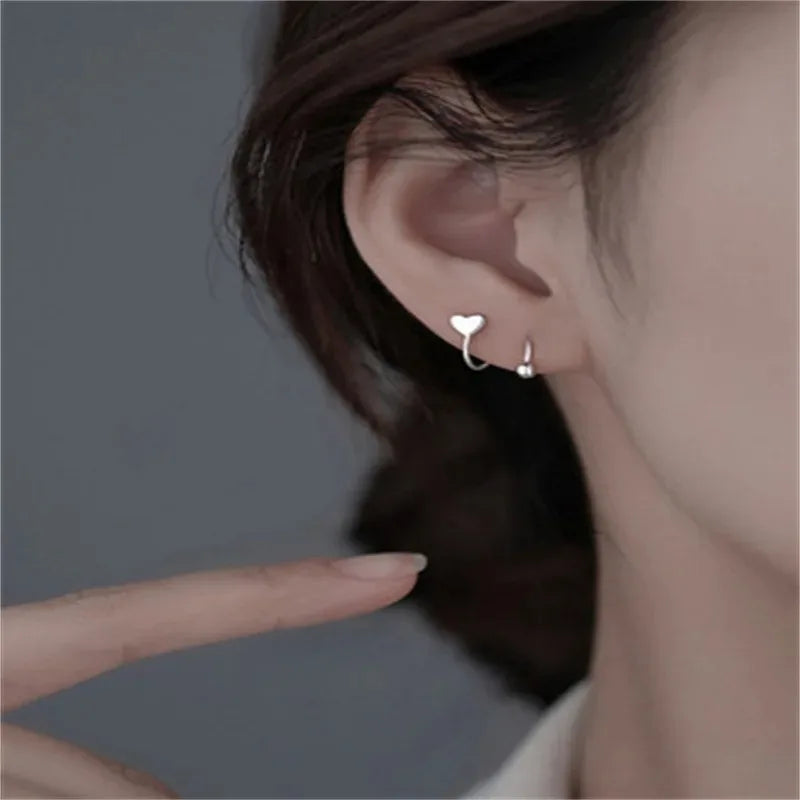 2pcs Stainless Steel Spiral Twisted Stud Earrings | Heart and Star Cartilage Jewelry Set