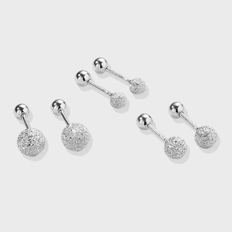 925 Sterling Silver Round Bead Double Stud Earrings | Simple Screw Ball Earrings for Women