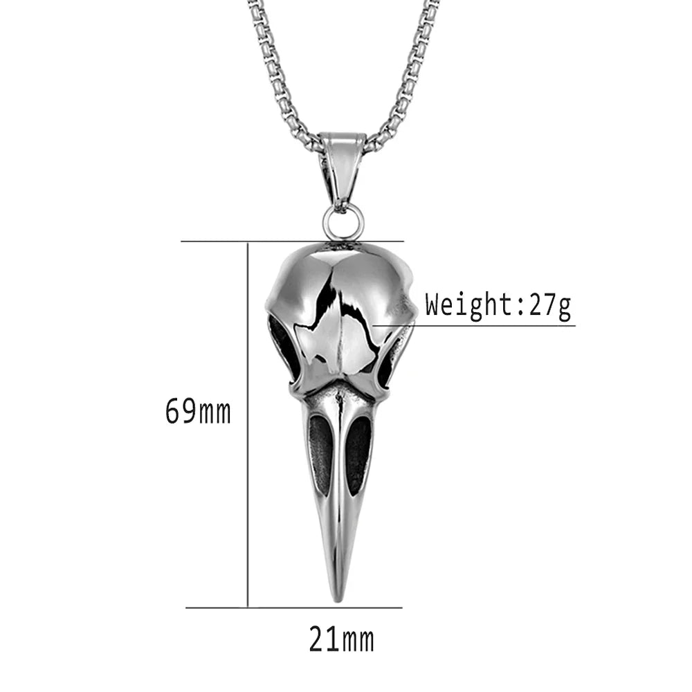 Viking Crow Skull Pendant Necklace | Stainless Steel Punk Jewelry for Men and Women