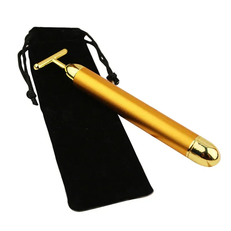 Gold Plated Facial Roller Massager | T-Shape Vibration Face Lift Tool