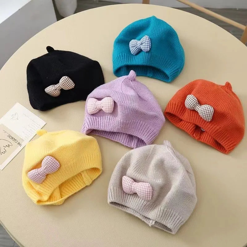 Winter Baby Girl Knitted Beret Hat | Cute Princess Bow Beanie for Toddlers 1-4Y