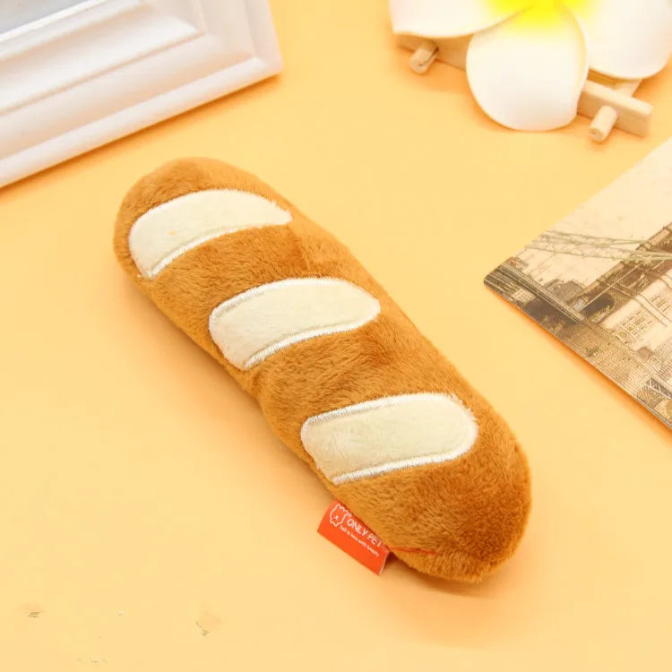 French Baguette Dog Toy | Squeaky Plush Bread Toy