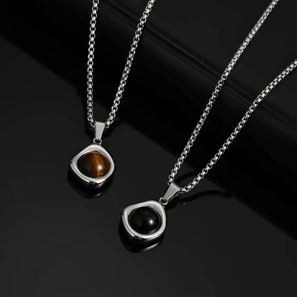 Vnox Tiger Eye Stone Irregular Pendant Necklace | Stainless Steel Natural Stone Jewelry for Men