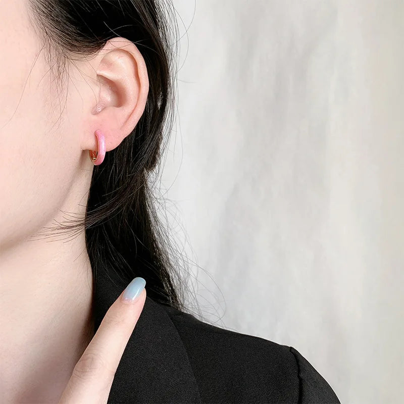 925 Sterling Silver Enamel Pink Blue Stud Earrings for Women | Luxury Piercing Jewelry