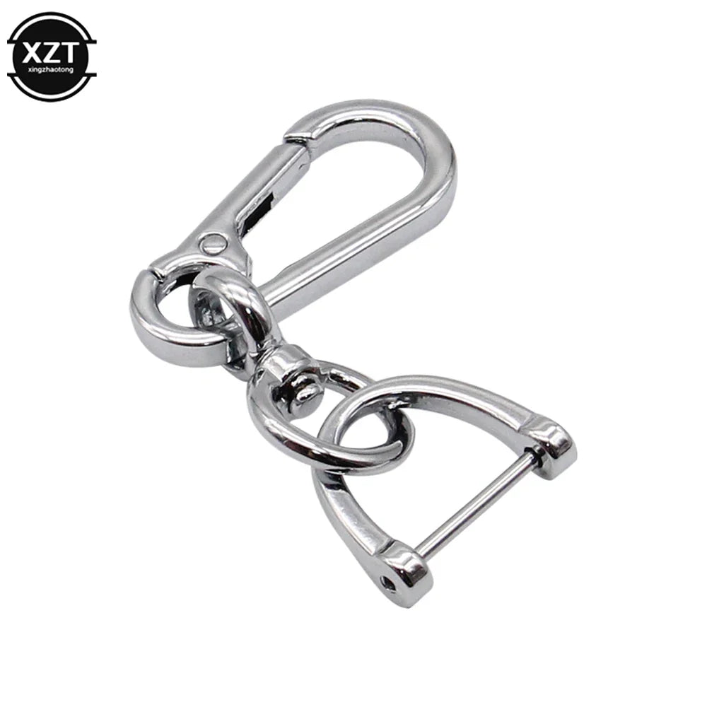 360 Degree D Shape Rotating Horseshoe Buckle Leather Braided Car Keychain | Auto Key Ring Pendant