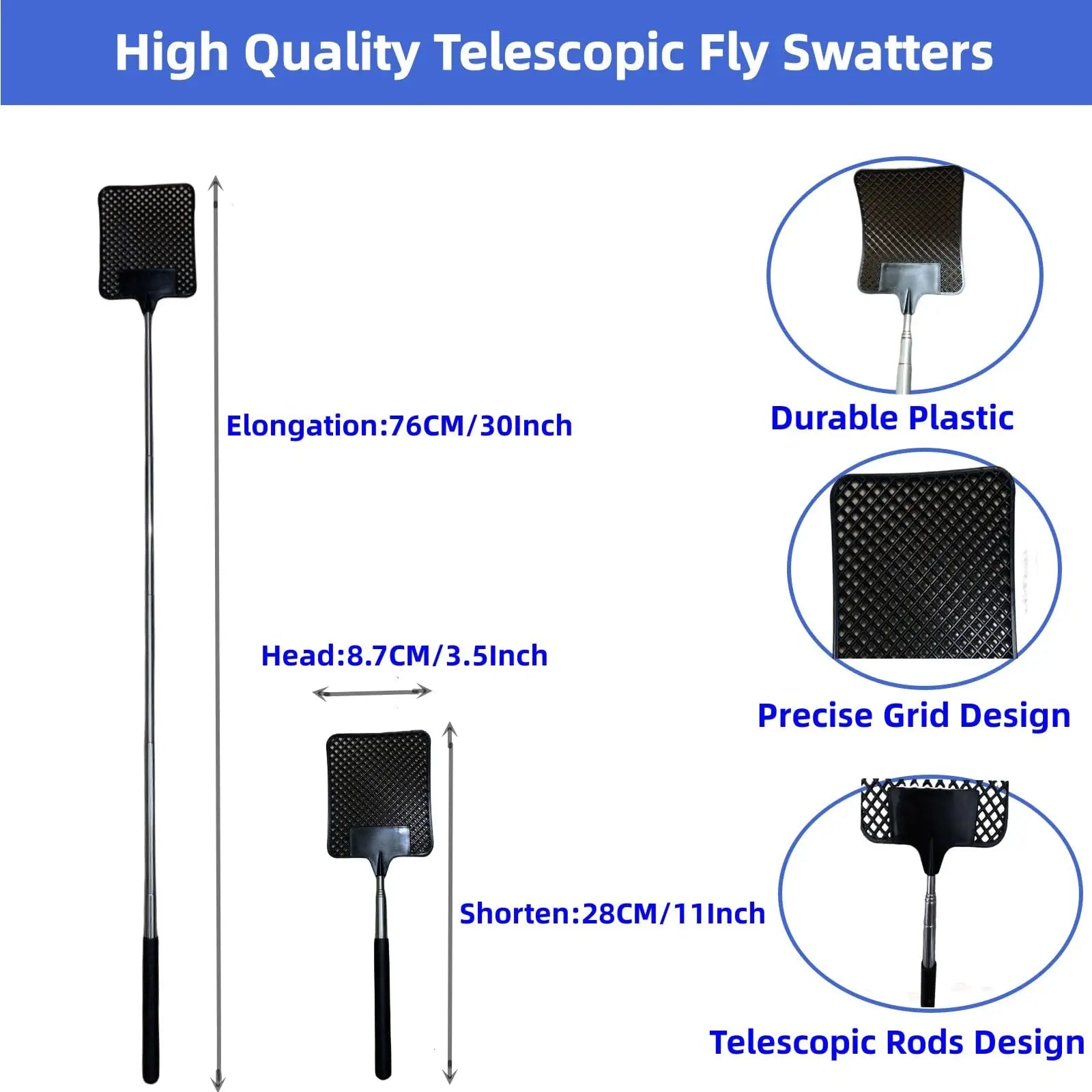 Extendable Fly Swatter | Mosquito Swatter with Stainless Steel Handle