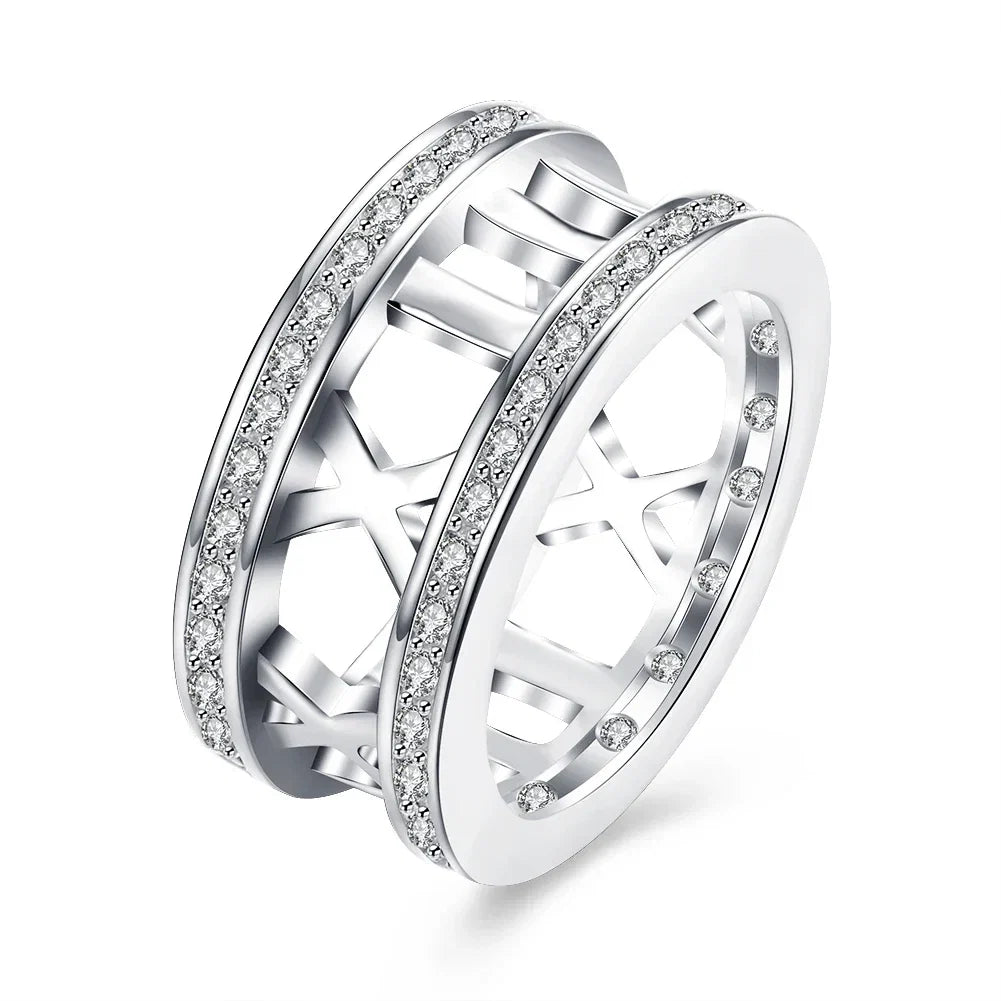 925 Sterling Silver Roman Numeral Ring | AAA Zircon Wedding Band for Men and Women
