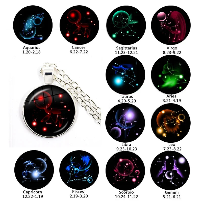Zodiac Necklace Silver Plated | 12 Constellation Pendant Jewelry