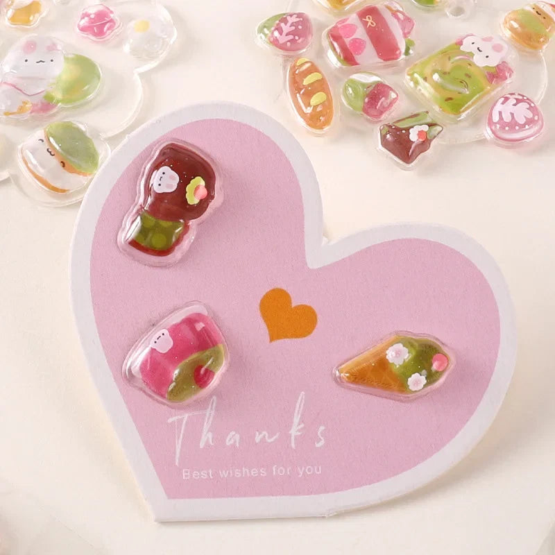 6-Style Japanese 3D Cute Stickers | Crystal Embossed Design for DIY Crafts