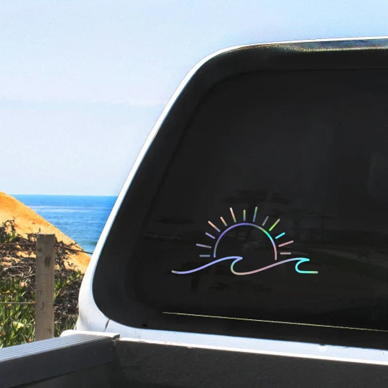 Sunset Over Ocean Scene RV Camper Decal | Beach Sunset Vinyl Sticker for Car Window Laptop Decor