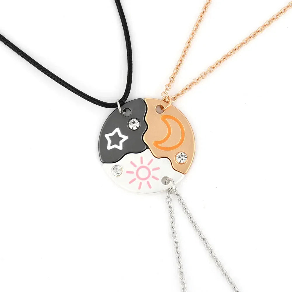 3 Piece Matching Pendant Necklace Set | Sun Moon Star Best Friend Gifts