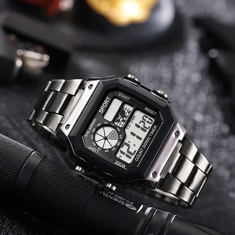 MAYZHISU Classic Men's Digital Watch | Luxury Stainless Steel Sport Watch