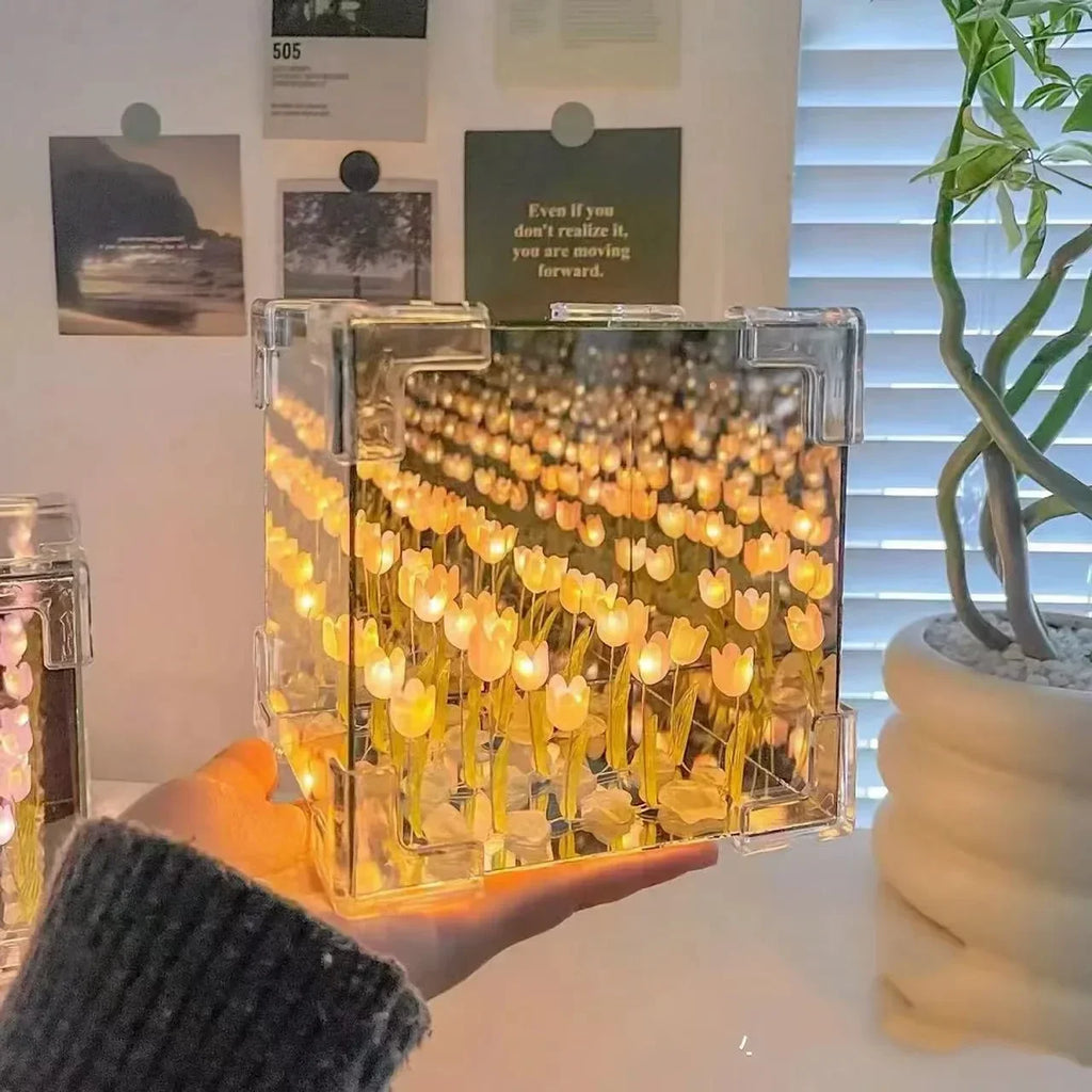 DIY Tulip Mirror Cube Lamp | Handmade Night Light for Bedroom Decor