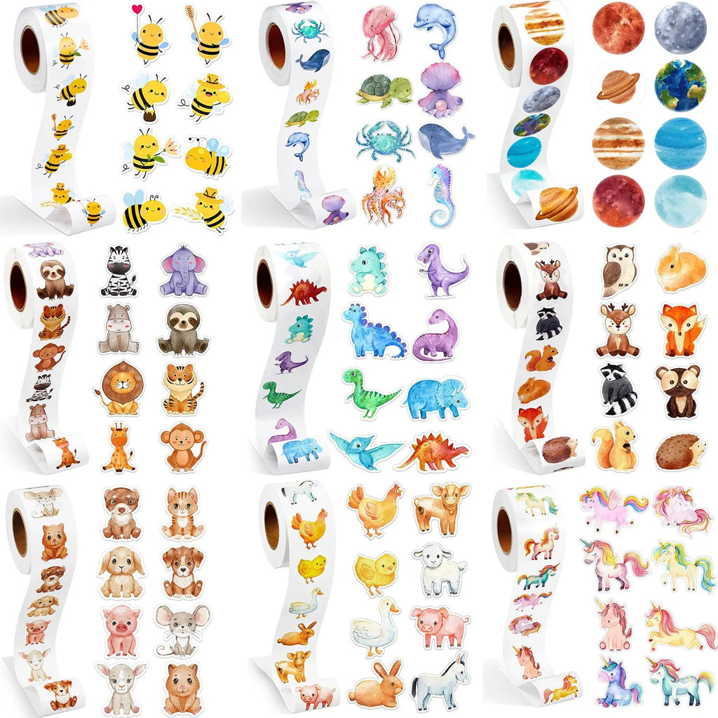 100-500 Animal Stickers Roll | Small Decorative Labels for Photocards and Gifts
