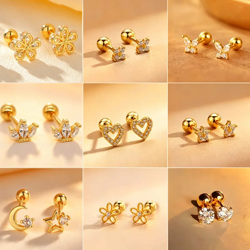 Heart Stud Earrings for Women | Hypoallergenic Screw Back Piercing Jewelry
