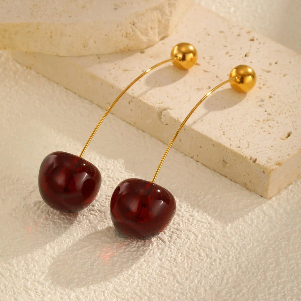Vnox Vivid 3D Cherry Earrings | Fashion Cute Fruit Drop Earrings for Women