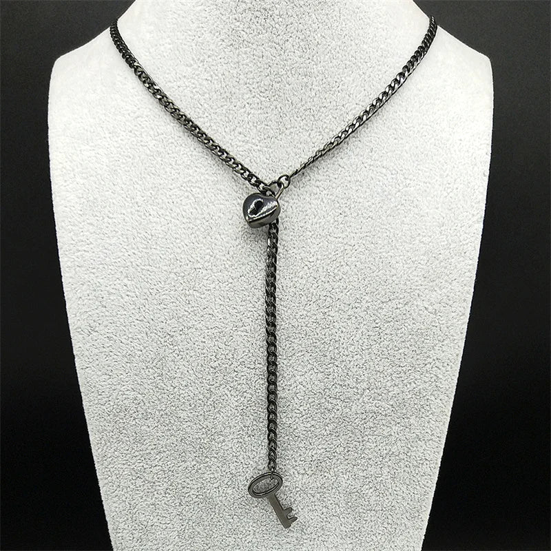 Heart O-ring Long Chain | Stainless Steel Punk Rock Y-Necklace for Men and Women