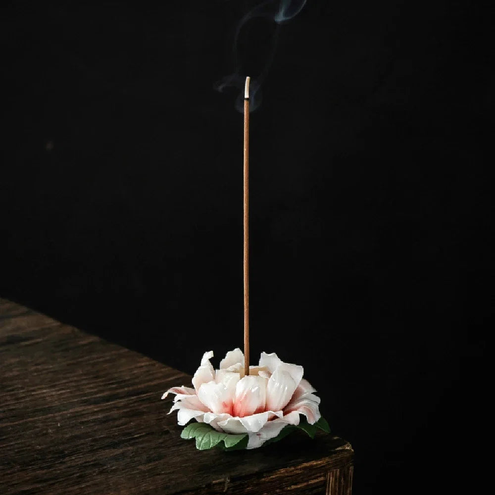 Peony Flower Incense Holder | Decorative Ceramic Incense Burner