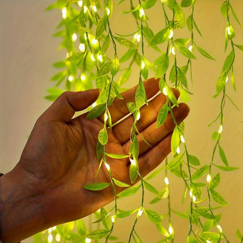 Willow Leaf Curtain String Lights | Battery Powered Decorative Fairy Lights