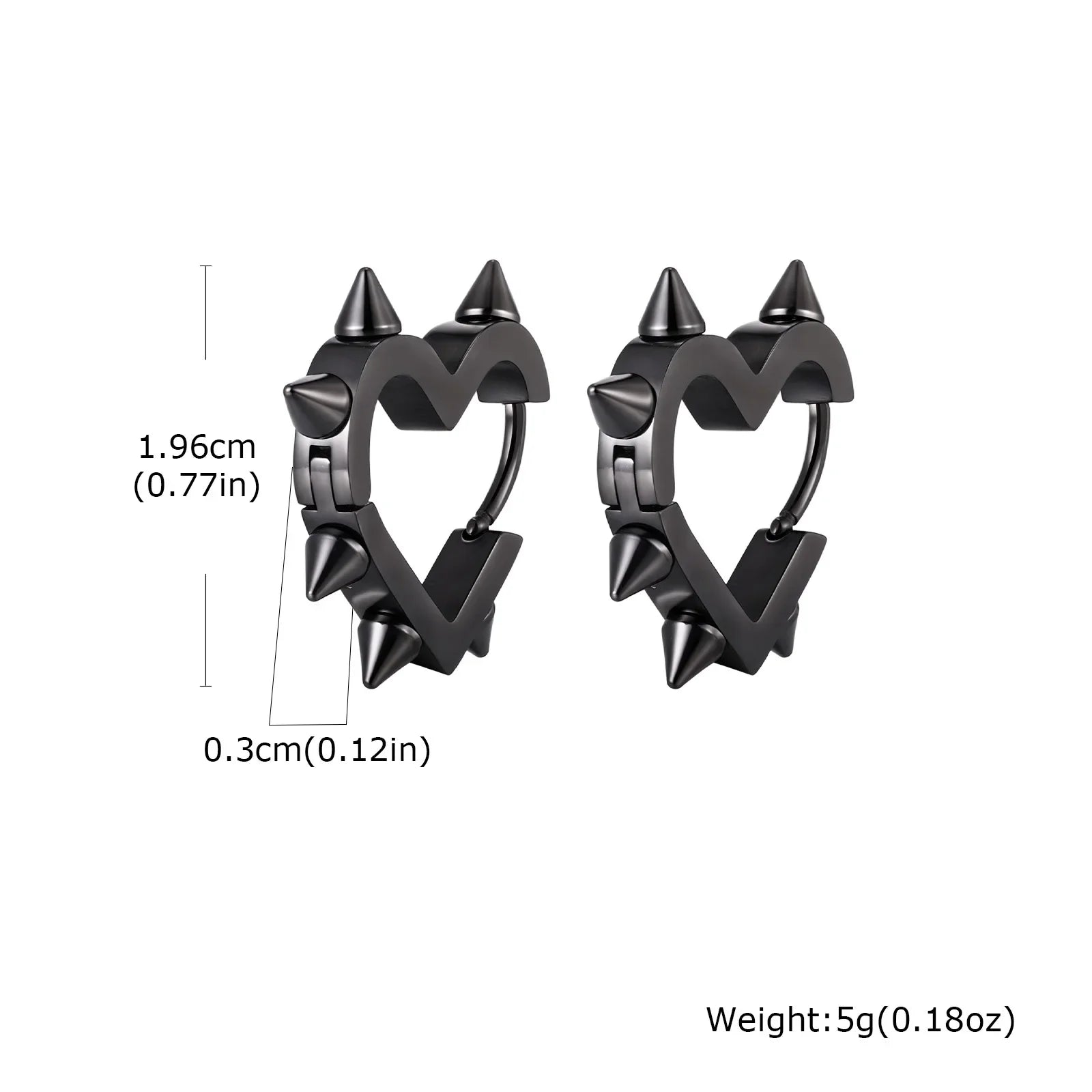 Exaggerated Spike Rivet Heart Stud Earrings | Stainless Steel Goth Punk Jewelry