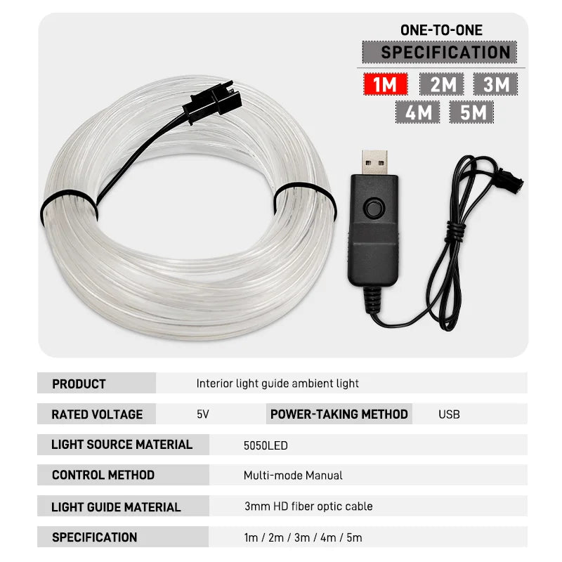Car Interior EL Wire Neon Strip Lights | DIY Flexible Atmosphere LED Lamp for Dashboard