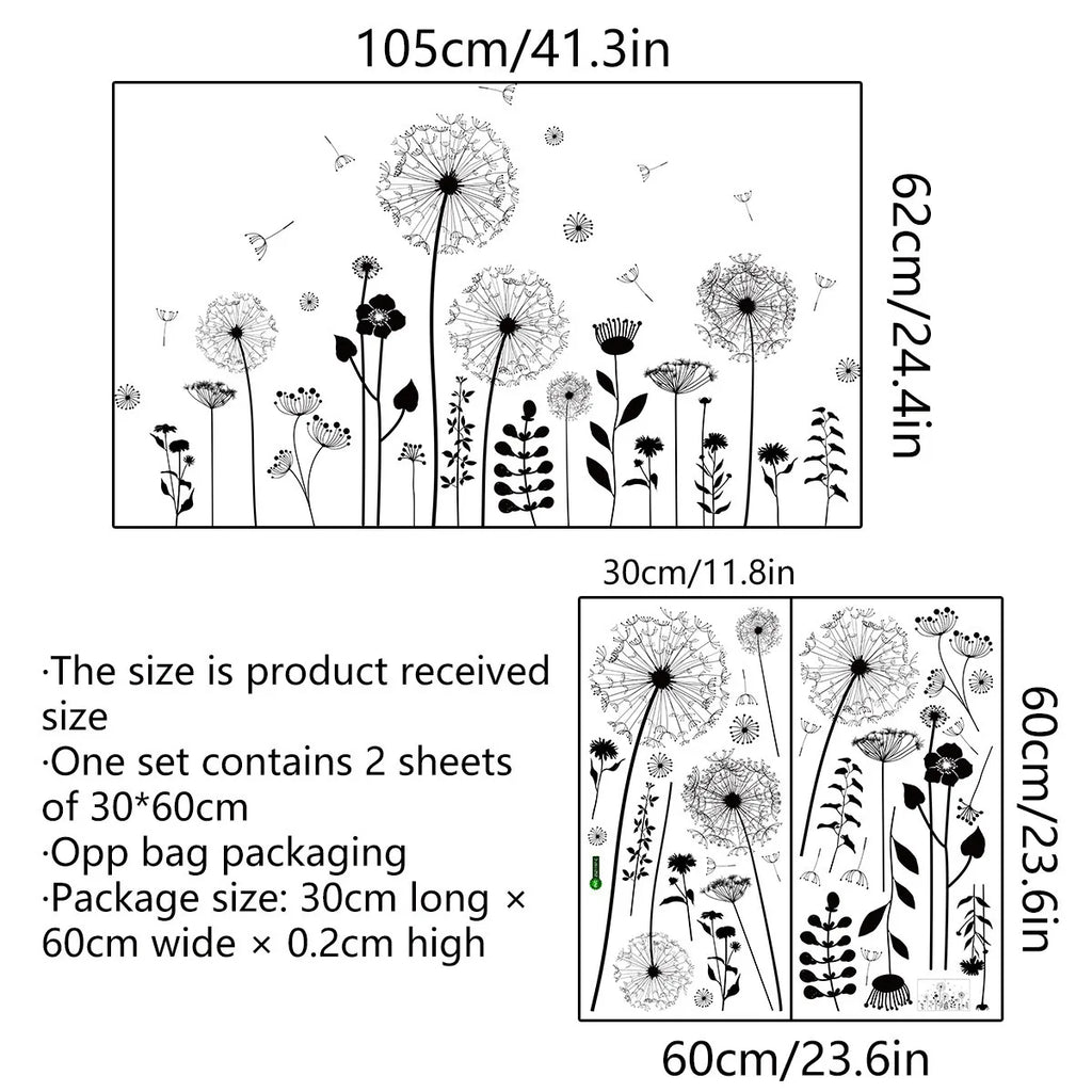 2pcs Dandelion Wall Sticker Set | Self-Adhesive Wall Decor for Bedroom Living Room