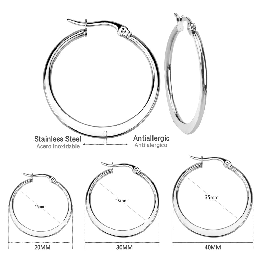 LUXUSTEEL Stainless Steel Hoop Earrings | Simple Geometric Shapes for Women