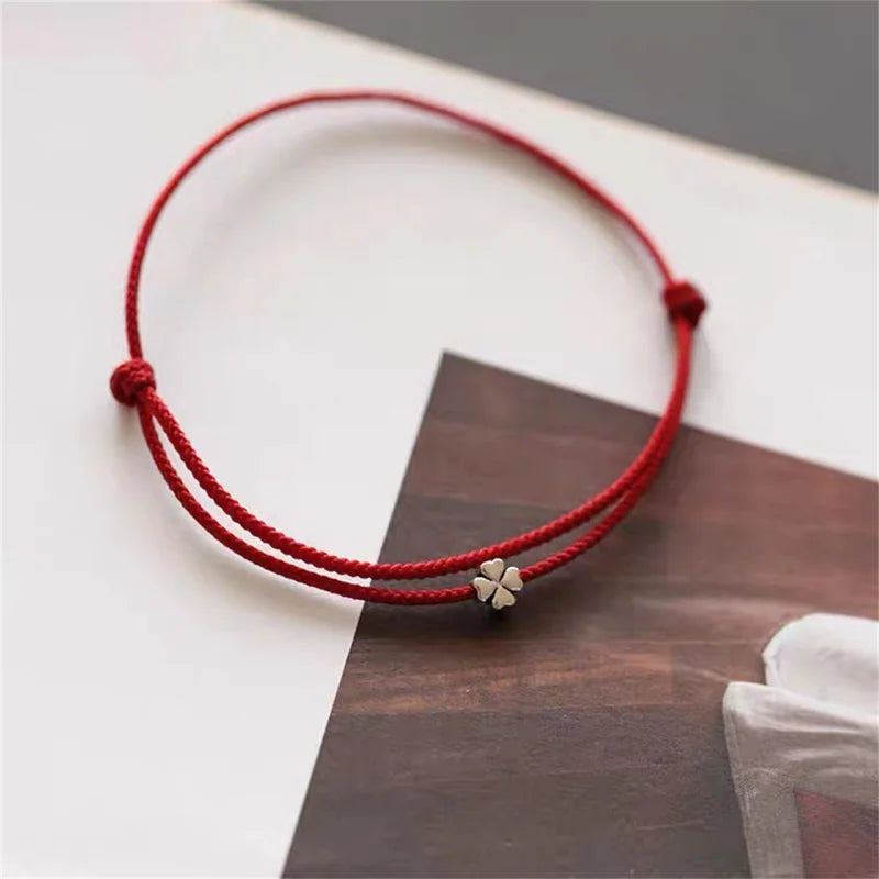 Four-leaf Clover Red String Bracelet | Lucky Charm Handmade Jewelry for Women and Men