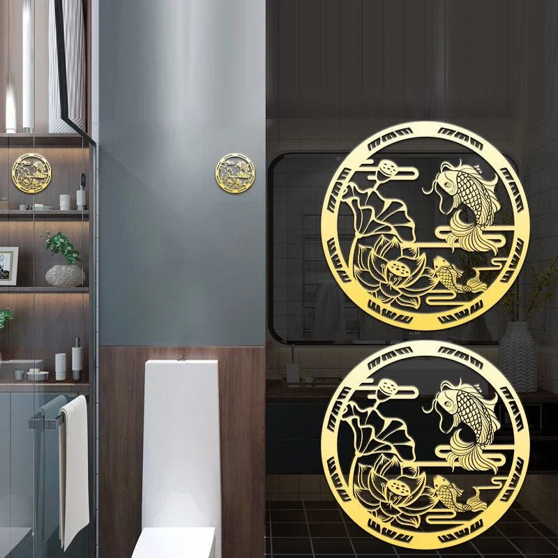 Carp Lotus Metal Sticker | Lucky Wealth Feng Shui Decoration