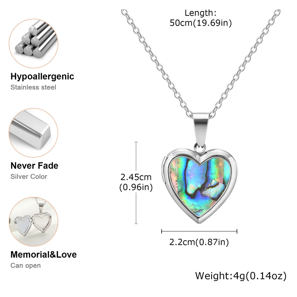 Custom Photo Heart Pendant | Abalone Shell Stainless Steel Necklace