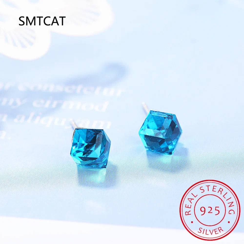 1.2ct Natural Sky Blue Topaz Stud Earrings | 925 Sterling Silver Geometric Jewelry