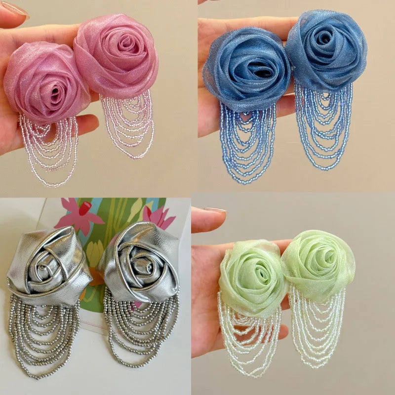 Fairy Mesh Rose Drop Earrings | Handmade Boho Tassel Jewelry
