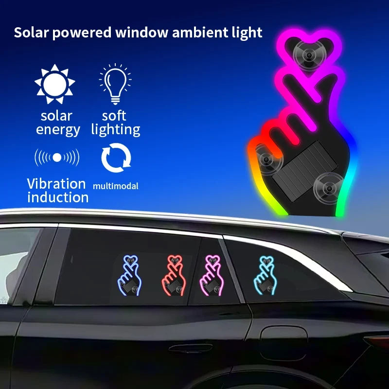 Solar Heart Shaped LED Ambient Light | Solar Powered Car Window Neon Light