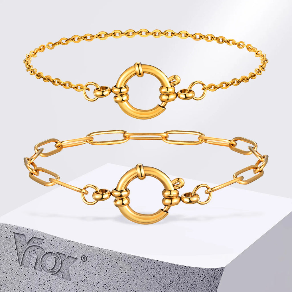Vnox Square Chain Bracelet | Gold Stainless Steel Round Bubble Link Jewelry for Women